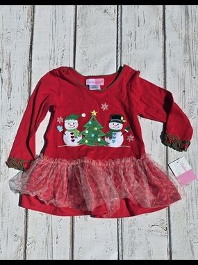 Sophie Rose Red Snowman Tulle Holiday Dress for Girls